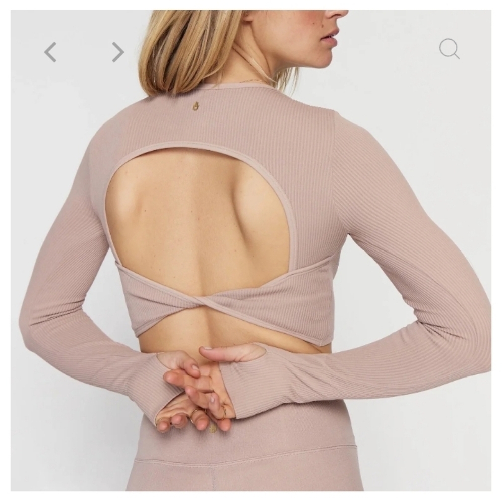 Spiritual Gangster Rose Taupe Serene Seamless Twist Back Long Sleeve